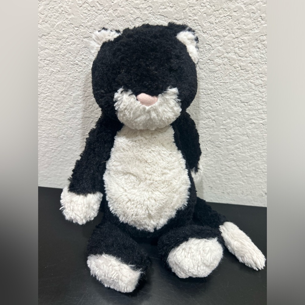 Jellycat Bashful Cat Black White Belly Kitty Long Tail Tuxedo Plush RETIRED HTF